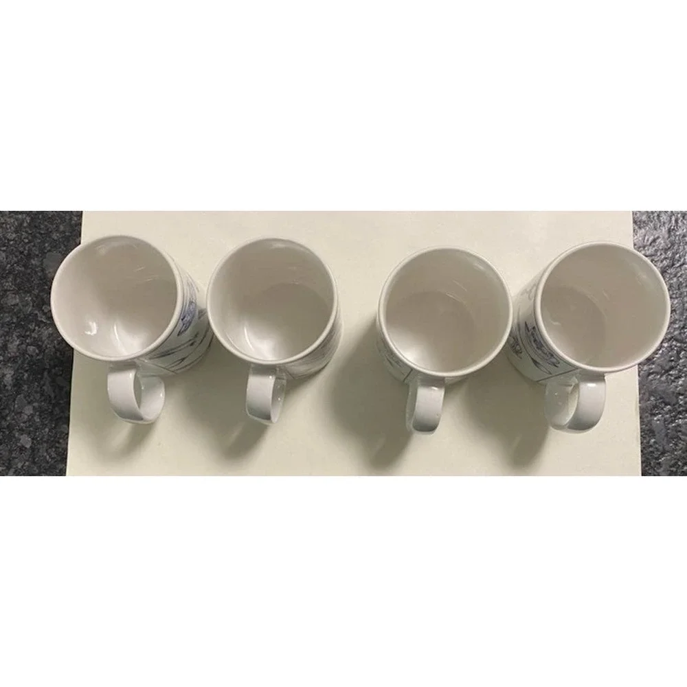 Set of 4 Fitz & Floyd‎ Omnibus Habitat Americana Colony Blue Mugs